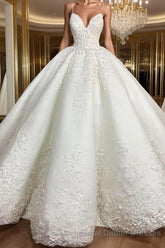 Ball Gown Spaghetti Straps Floor-Length Satin Wedding Dresses